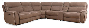 Cindy Crawford Home Newport 6-Piece Taupe Faux Suede Sectional with Power Reclining, Power Headrests and USB Port