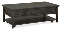 Hanson 50” Traditional Pine Coffee Table with Storage and Casters - Graphite 