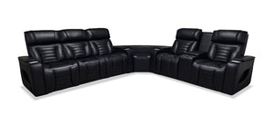 Zen 3-Piece Black Faux Leather Power Reclining Massage Sectional with Refrigerator and Drop-Down Console