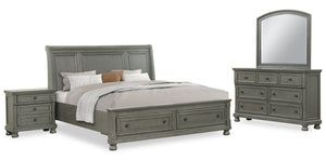 Chelsea 6pc Bedroom Set with Storage Bed, Dresser & Mirror, Grey - King Size