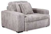 Stratus 59” Fog Grey Chenille Fabric Chair with Power Sliding Chaise and Two Accent Pillows 