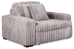 Stratus 59” Fog Grey Chenille Fabric Chair with Power Sliding Chaise and Two Accent Pillows