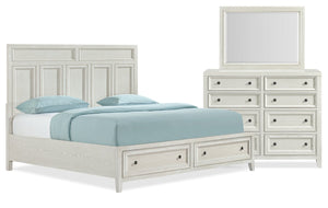 Casa 5pc Bedroom Set with Bed, Dresser & Mirror, Wood, White - King Size