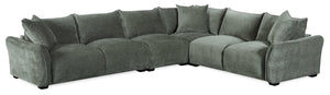 Reflect 4-Piece Chenille Fabric Sectional with Reversible Back Cushions and Wood Legs - Green