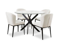 Zoe 5pc Dining Set with Table & 4 Chairs, Glass Top, Metal Geometric Base, 47