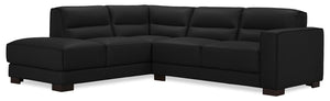 Citadel 2-Piece Left-Facing Top-Grain Genuine Leather Sectional with Rubberwood Legs - Black