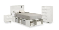 Everley Platform Bed 5pc Set with Panel Headboard, Chest & Nightstand, White - Twin Size 