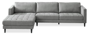 Metro 2-Piece Left-Facing Fabric Sectional with Chaise and Tufted Seat Cushions - Grey