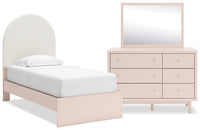 Lola 5pc Bedroom Set with Panel Bed, Dresser & Mirror, Boucle Fabric/Blush - Twin Size 