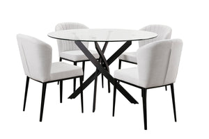 Zoe 5pc Dining Set with Table & 4 Chairs, Glass Top, Metal Geometric Base, 47