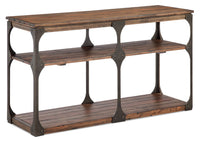 Albany 50” Industrial Pine Sofa Table with Shelves - Bourbon 