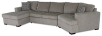 Legend 3-Piece Right-Facing Chenille Cuddler Sleeper Sectional with Chaise - Platinum  