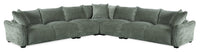 Reflect 5-Piece Green Chenille Fabric Sectional with Reversible Back Cushions and Wood Legs 