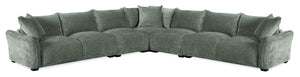 Reflect 5-Piece Green Chenille Fabric Sectional with Reversible Back Cushions and Wood Legs