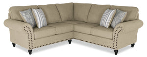 Canadian Made Wynn 2-Piece Chenille Fabric Sectional with Nailhead Trim and Wood Bun Legs - Taupe 