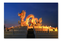 Chinese Dragon Statue At Twilight Time 28x42 Wall Art Fabric Panel Without Frame