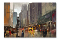 Urban City Street Digital Painting, Cityscape 16x24 Wall Art Fabric Panel Without Frame