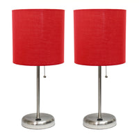 Limelights Stick Lamp With Usb Charging Port And Fabric Shade 2 Pack Set, Red Lamp Set 