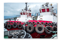 Two Tugboats in The Port 28x42 Wall Art Fabric Panel Without Frame