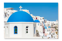 Blue Domes In Oia - Santorini 28x42 Wall Art Frame And Fabric Panel