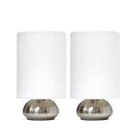 Simple Designs Gemini 2 Pack Mini Touch Lamp with Brushed Nickel Base And Ivy Fabric Shades Lamp Set