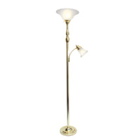 Elegant Designs 2 Light Mother Daughter Floor Lamp with White Marble Glass, Gold