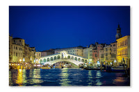 Rialto Bridge At Night, Venice, Italy 28x42 Wall Art Fabric Panel Without Frame