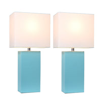 Elegant Designs 2 Pack Modern Leather Table Lamps with White Fabric Shades, Aqua Lamp Set