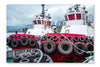 Two Tugboats in The Port 16x24 Wall Art Fabric Panel Without Frame