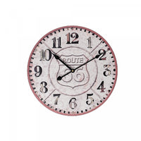 Round Metal Wall Clock Embossed Route 66