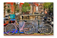 Amsterdam, Canals And Bikes 28x42 Wall Art Frame And Fabric Panel