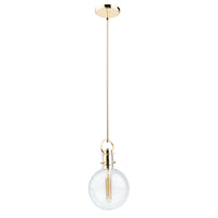 Single Round Glass Polished Brass Pendant 