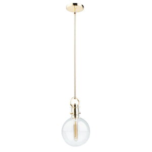 Single Round Glass Polished Brass Pendant