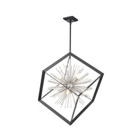 Sunburst  8-Light Matte Black and Chrome Chandelier 