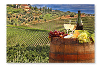 White Wine With Barrel On Vineyard 16x24 Wall Art Frame And Fabric Panel