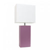 Elegant Designs Modern Leather Table Lamp with White Fabric Shade - Purple