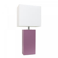 Elegant Designs Modern Leather Table Lamp with White Fabric Shade - Purple