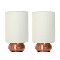 Simple Designs Gemini 2 Pack Mini Touch Lamp with Rose Gold Base And Cream Fabric Shades Lamp Set