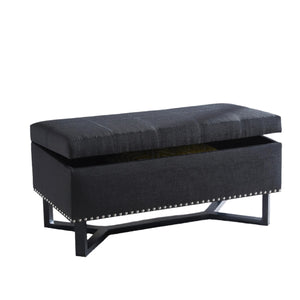 Emerson Fabric Studded Double Bench Ottoman Black Benches