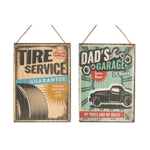 Rippled Metal Wall Sign Tire Service/Dad's Garage - Set of 2