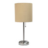 Limelights Stick Lamp with Charging Outlet And Fabric Shade, Tan Table Lamp