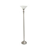 Elegant Designs 1 Light Torchiere Floor Lamp with Marbleized White Glass Shade, Brushed Nickel