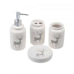 4pc Ceramic Bathroom Set Silver Bells Reindeer Bath Accessories