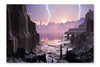 Violent Storm Over Distant Alien City 24x36 Wall Art Fabric Panel Without Frame