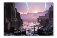 Violent Storm Over Distant Alien City 24x36 Wall Art Fabric Panel Without Frame