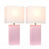 Elegant Designs 2 Pack Modern Leather Table Lamps with White Fabric Shades, Blush Pink Lamp Set