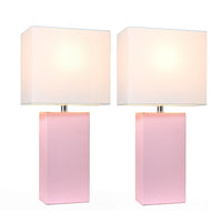 Elegant Designs 2 Pack Modern Leather Table Lamps with White Fabric Shades, Blush Pink Lamp Set