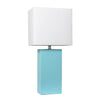 Elegant Designs Modern Leather Table Lamp with White Fabric Shade, Aqua