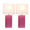 Elegant Designs 2 Pack Modern Leather Table Lamps with White Fabric Shades, Hot Pink Lamp Set