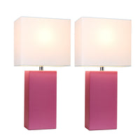 Elegant Designs 2 Pack Modern Leather Table Lamps with White Fabric Shades, Hot Pink Lamp Set